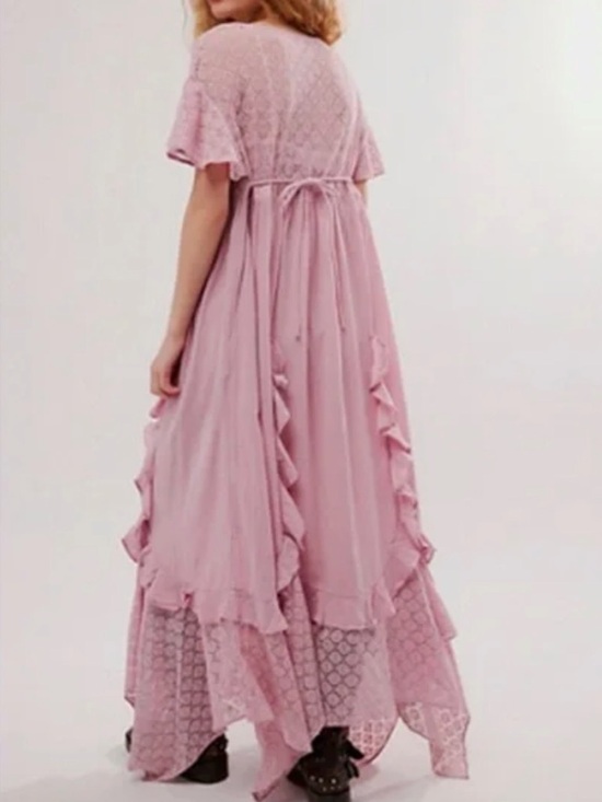 Free People Dresses & Skirts - Free People Bring The Romance Midi Pink Flutter Sleeve Ethereal Dress XL